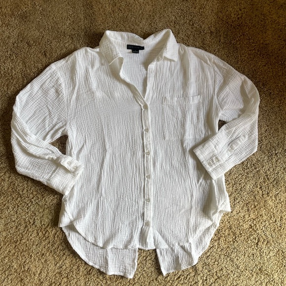 Women’s Large Sanctuary White Gauze Cotton High Low Top Neutral Contemporary - Picture 1 of 9